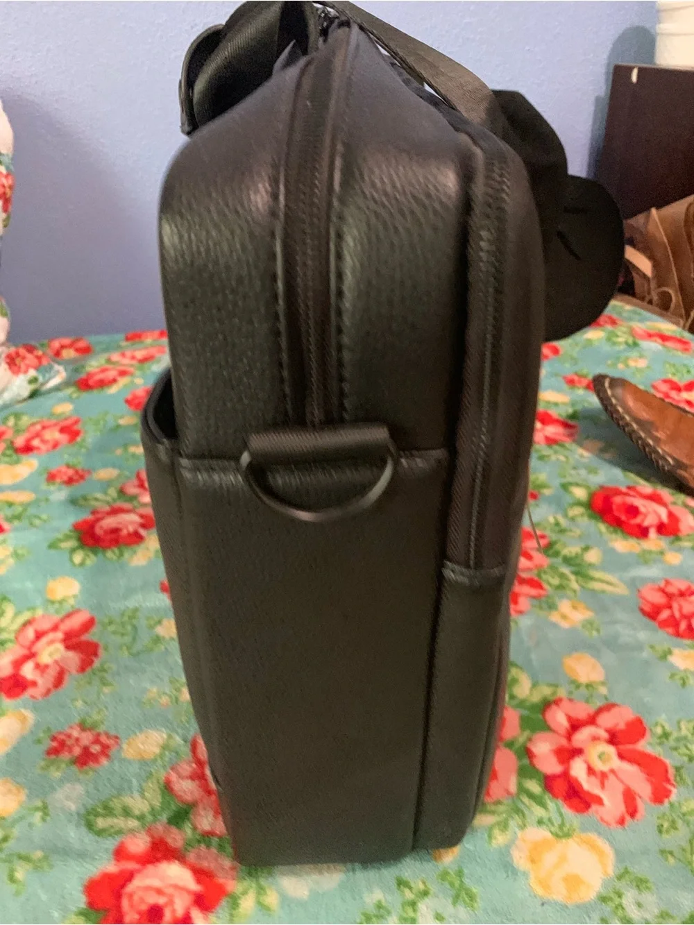 Bugatti Black Leather Briefcase Laptop Carry on Bag With Bakelite Logo